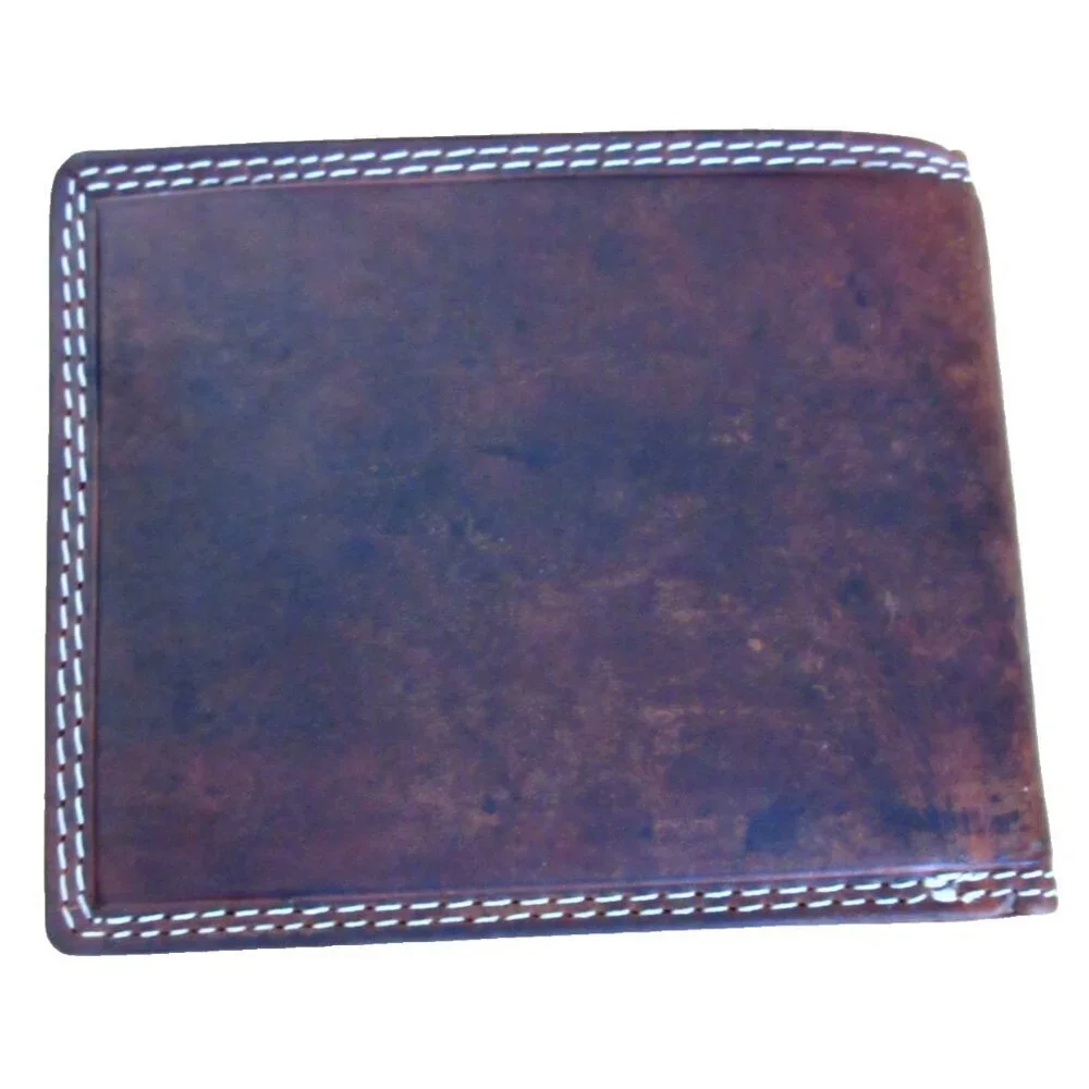 Men's Distressed Leather American Flag Bifold Brown Embossed Leather Wallet NIB